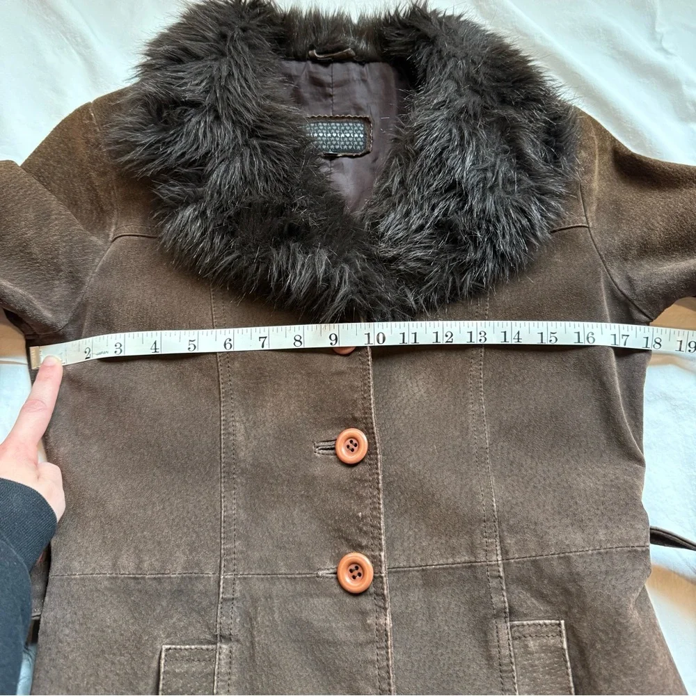 vintage 2000s suede faux fur brown penny lane coat - Picture 10 of 10